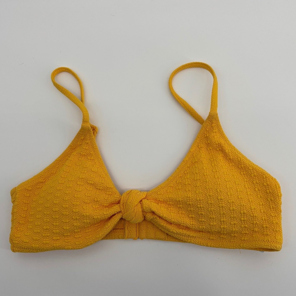 Roxy Haliewa Womens Small Yellow Textured Knot Front Bikini Swim Top
